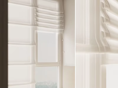 White Pleated Curtains With Natural Light For Modern Window Interior 3d model