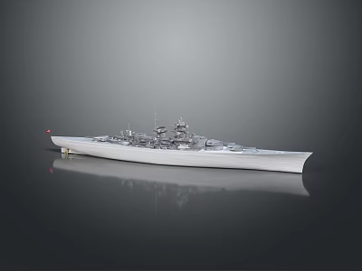 Realistic Detailed White Warship Model With Turrets Antennas On Smooth Black Surface 3d model