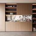 Modern Wooden Wine Cabinet With Glass Shelves Wine Bottles And Wine Glasses