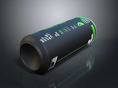 Sleek Black Beverage Can With Green Logo Text And 15 Percent Content Details 3d model