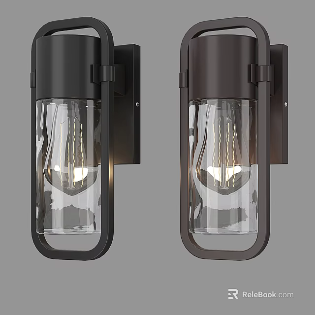 Modern Industrial Wall Lights With Dark Metal Frame And Clear Glass Shades 3d model 