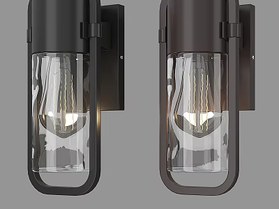 Modern Industrial Wall Lights With Dark Metal Frame And Clear Glass Shades 3d model