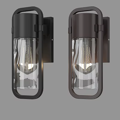 Modern Industrial Wall Lights With Dark Metal Frame And Clear Glass Shades 3d model