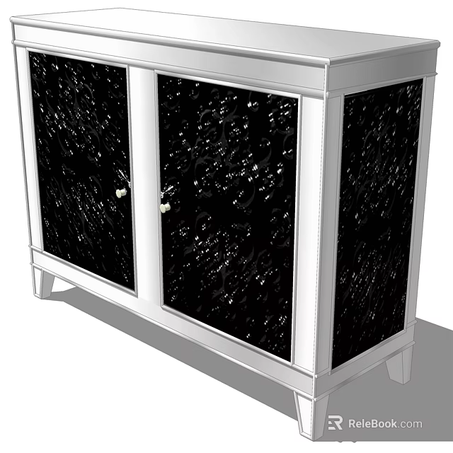Modern Black and White Shoe Cabinet With Double Doors and Silver Frame Support Legs 3d model 