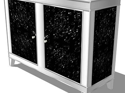 Modern Black and White Shoe Cabinet With Double Doors and Silver Frame Support Legs 3d model