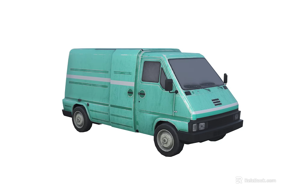 Light Green Compact Delivery Van With White Stripe Exterior Design 3d model 