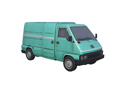 Light Green Compact Delivery Van With White Stripe Exterior Design 3d model