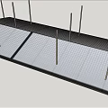 Modern Ceiling Design With Grid Structure And Supporting Poles For Interior Space 3d model