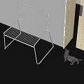 Modern Sleek Metal Leisure Chair Design With Dark Tile Floor White Wall Small Cat Nearby