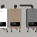 Different Colored Midea Water Heaters With Digital Display Mounted On Wall