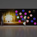 Interactive Check-in Event With Colorful Icons On Large Screen And Attendees 3d model