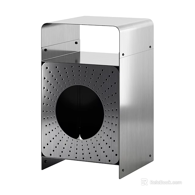Modern Brushed Stainless Steel Side Table With Unique Perforated Panel For Contemporary Living Spaces 3d model 