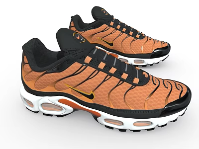 Orange Black Running Shoes with Wave Like Patterns Air Cushion Sole and Yellow Logo 3d model