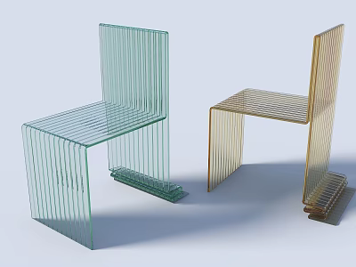 Modern Leisure Chairs Featuring Glass Striped Design Light Green And Gold Colors 3d model