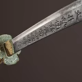 Traditional Japanese Katana with Silver Sharp Blade and Green Textured Sheath and Golden Decorative Fittings