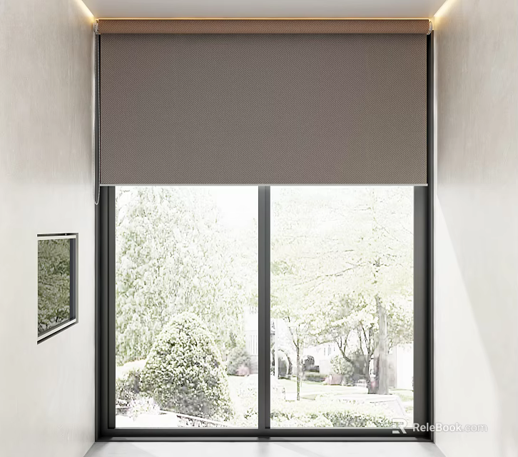 Modern Roller Blinds Enhancing Window With Natural Light And Outdoor Greenery View 3d model 