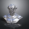 Futuristic Mechanical Character Bust With Silver Metal Intricate Design And Reflective Surface