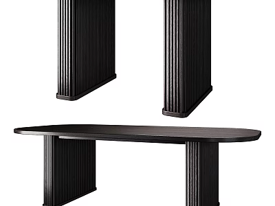 Modern Minimalist Oval Dining Table With Fluted Column Legs And Dark Wood Surface 3d model