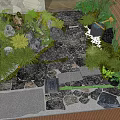Garden Ornament Design With Lush Plants Stone Pathway Mossy Rocks And Decorative Elements