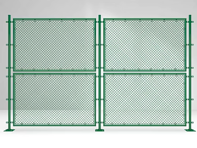 Green Metal Mesh Fence Structure With Panel Design And Support Posts 3d model