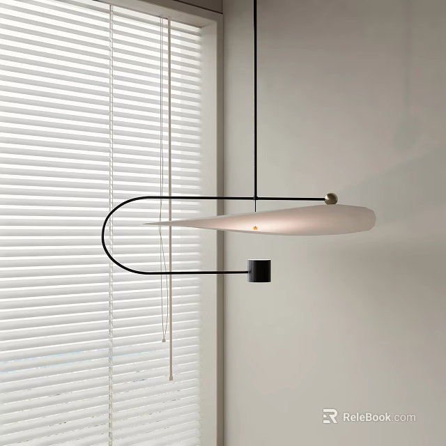 Minimalist Modern Pendant Light Fixture With Black Metal Frame And White Shade For Interior Decor 3d model 