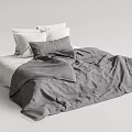 Minimalist Double Bed With Gray Duvet White Pillows And Soft Neutral Bedding