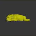 Realistic Orange And White Bulldog Lying On Black Smooth Surface With Reflection
