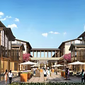 Vibrant Commercial Street With Modern Traditional Buildings Pedestrians And Flowering Trees