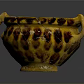 Ancient Yellow Pottery Sculpture Carving With Spotted Pattern And Broken Handles
