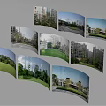 Curved Display Panels Showcasing Green Lawns Park Landscapes And Residential Buildings