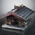 Handcrafted Miniature Wooden Cabin Model With Tile Roof Chimney And Square Base