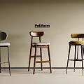 Poliform Modern Bar Stools With Metal Wooden Frames And Gray Brown Yellow Fabric Seats