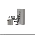 Modern Office Desk With Computer Monitor Desk Lamp Keyboard Mouse And Bookshelf Cabinet