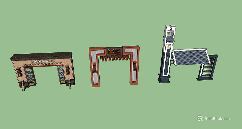 Various Entrance Gate Designs with Traditional and Modern Architectural Features 3d model 