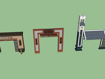 Various Entrance Gate Designs with Traditional and Modern Architectural Features 3d model