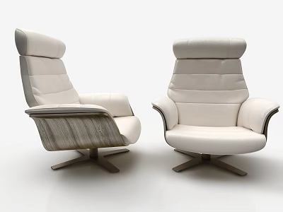 Modern White Leather Recliner Chairs With High Backrest And Wooden Swivel Base 3d model