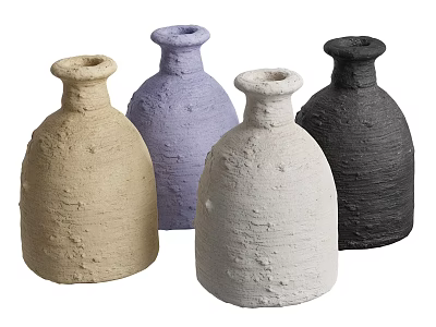 Set Of Handcrafted Ceramic Vessels With Textured Surface In Multiple Colors 3d model