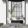 Modern Entryway Hallway Interior Design With Marble Countertop Gold Vase And Green Plant