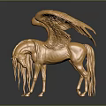 Golden Winged Horse Statue With Shiny Metallic Finish And Detailed Wings
