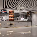 Modern Restaurant Open Kitchen Interior With Chefs Cooking Marble Counter And Chandelier
