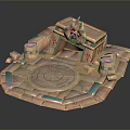 Ancient Egyptian Themed Scenic Landscape With Stone Platform Circular Ground And Turquoise Accents