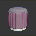 Round Pink Velvet Ottoman With Vertical Tufted Design And Metal Base