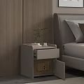 Modern Bedside Table With Open Drawer Small Plant Cup And Book Next To Bed
