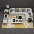 Modern Sofa Coffee Table Set With Colorful Pillows Side Table Lamp And Yellow Rug 3d model