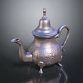 Silver Ornate Engraved Teapot With Decorative Lid Handle And Feet For Household Use