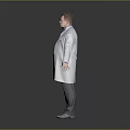 White Lab Coat Stethoscope ID Badge On Male Doctor Standing Against Gray Background Arms Outstretched