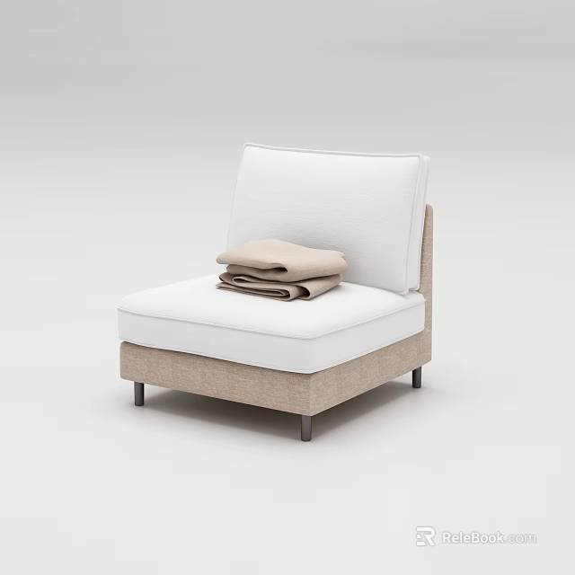 Single Sofa With White Backrest White Cushion And Stacked Light Brown Towels 3d model 
