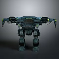 Sci Fi Mechanical Robot Character Featuring Armored Design And Green Yellow Accents