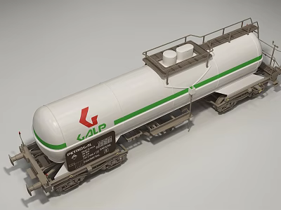Industrial Railway Tank Car with White Body Green Stripe and LAP Logo Metal Frame 3d model
