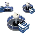 Modern Art Installation With Circular Blue Structure White Sphere Antennas And Control Panels 3d model